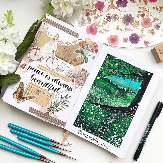 Dotted Notebook Journal 180GSM Bamboo Thick White Paper 160 Pages 5 * 5MM Dot Grid, Lay Flat Binding,Colored Silver Edges, Bookmarks and Expandable Back Pocket (BKP-9)