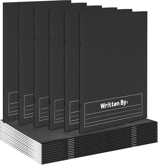 Henoyso 12 Pcs Primary Composition Notebook K-2 9 3/4 x 7 1/2 Inch Primary Journal, Back to School Supplies, Bulk Blank Writing Book for Kid to Write Draw Journal 60 Page Notebooks (Black)