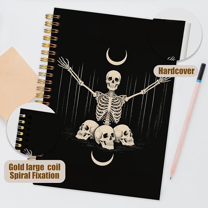 WUCHJ Witchy Gothic Spiral Notebook, Astrology Journal, Celestial Sun and Moon Phases 5.5x8.3 Inch,Lined Notebooks College Ruled, Magic Notebook for Women, Astrology Gifts for Women