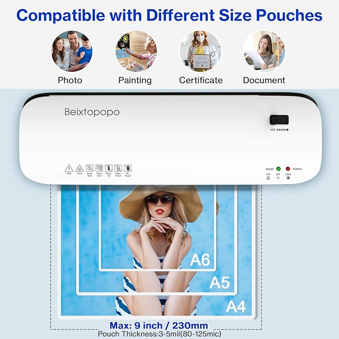 Thermal Laminator, 8.5x11 Laminator, 9 Inch Laminater Machine with 12 Laminating Sheets, A4/A5/A6 Personal Hot Cold Laminating Machine for Home School Teachers Office, Anti-Jam