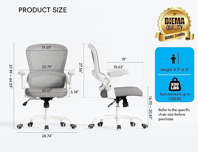 TRALT Ergonomic Office Chair - Comfy Desk Chair with Back Support, Home Office Desk Chairs, Computer Chair, 330lbs Wide Seat Big and Tall Office Chair for Executives (Grey)