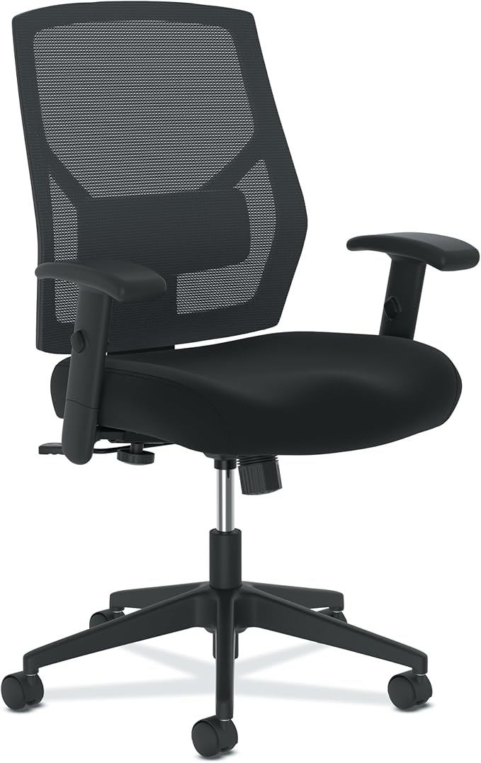 HON Crio High Back Task Chair, Ergonomic Office Chair with Adjustable Arms and Back Support, Lumbar Support, 360 Swivel, Adjustable Center-Tilt Recline, for Computers, Desks, Home Office, Black