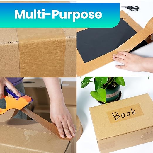 ADHES Premium Kraft Paper Tape, 7.5mil, 2 Inch x 55 Yards x 6 Rolls, Biodegradable Paper Packing Tape Writable & Uncoated Heavy Duty Brown Packing Tape for Shipping, Moving, Sealing