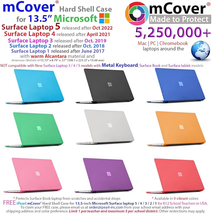 mCover Hard Case Only Compatible for 13.5" Microsoft Surface Laptop (5/4 / 3/2 / 1) with Alcantara Keyboard - Green