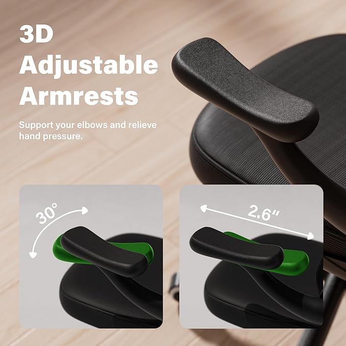 GYI Computer Desk Chair, Ergonomic Office Desk Chairs with Mesh Back, Adjustable Lumbar Support, Height, 3D Flip-up Arms, Wheels, Rocking Function, Black