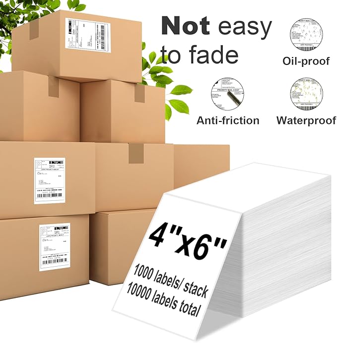 4 x 6 Fanfold Label, 10000 Thermal Shipping Labels for FedEx Shipping Label (10 Stack- 10000 Labels)