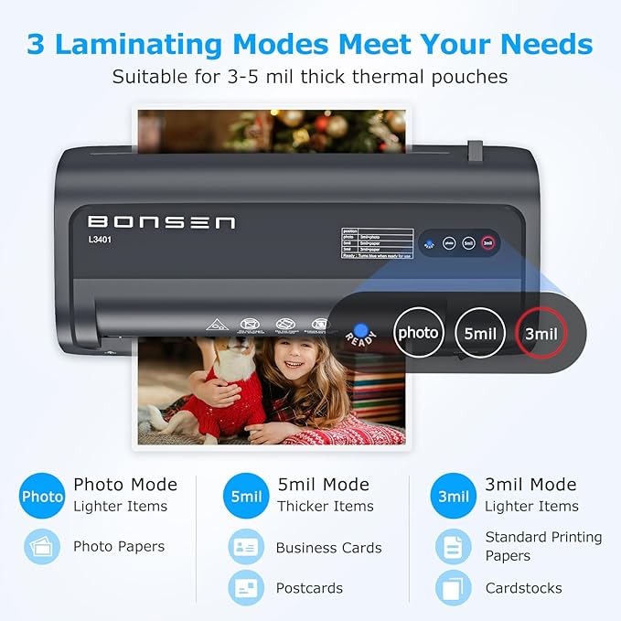 BONSEN A4 Laminator Machine, 9.33-Inch Thermal Laminator with Never Jam Technology, 100 Laminating Sheets, Laminates Photos Cards Documents, 4-in-1 Personal Laminators for Teachers Home Office School