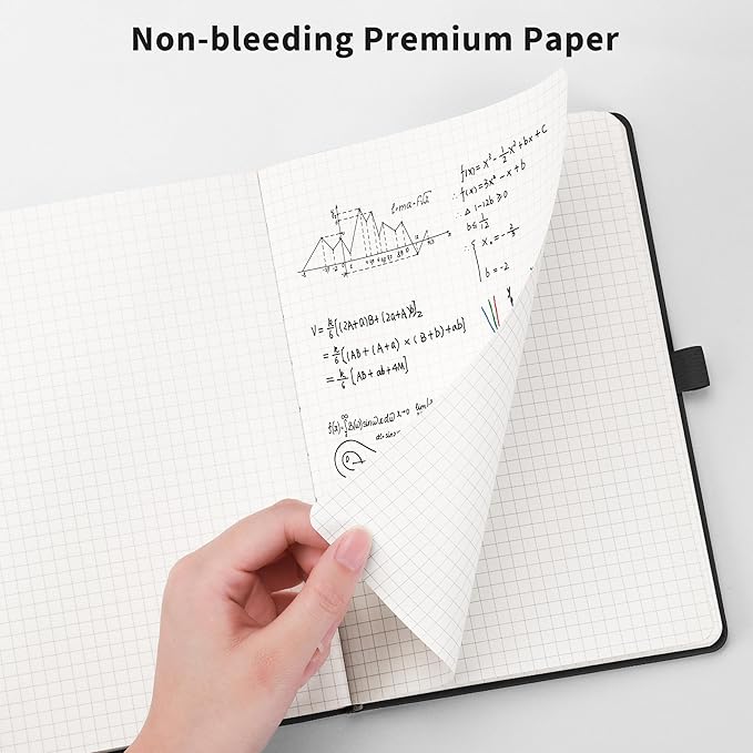 RETTACY Graph Grid Paper Notebook, 2-Pack, 192 Pages per Pack, A5 Medium Size (5.7'' x 8.3''), Leather Hardcover, 100 GSM Thick Paper, for School, Students, Math, Engineering (Black & Purple)