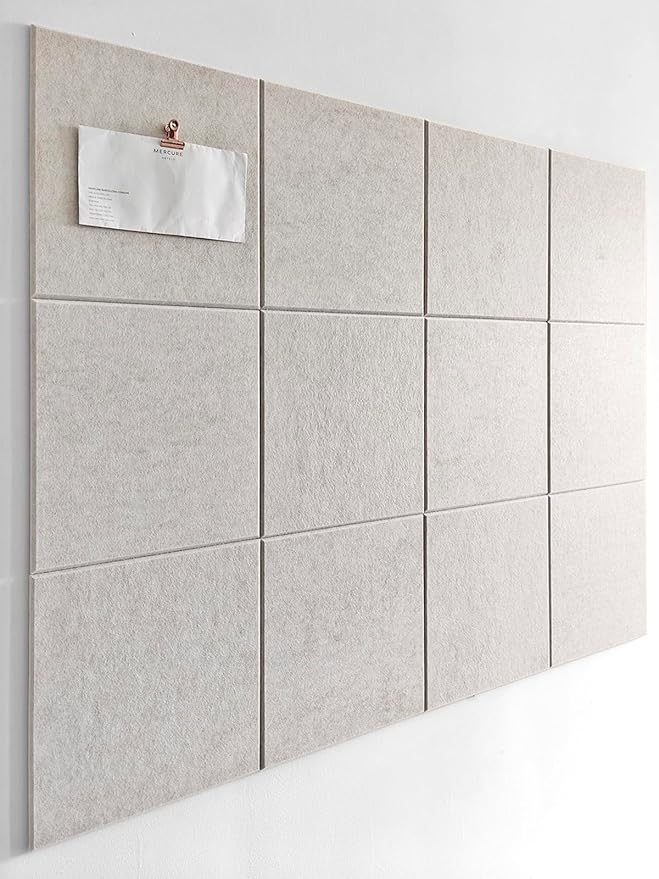 Large Cork Board Alternative - 12-Pack Felt Wall Tiles with Safe Removable Adhesive Tabs, Cork Wall Tiles Bulletin Board Home Office Essentials - Ivory