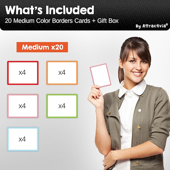 Dry Erase Magnetic Labels 3.7 x 2.8 in, Color Borders, Medium Dry Erase Magnets, 20-Pack, White Erasable Write-On All-Purpose Labels, for Office, Education, Home, Whiteboard