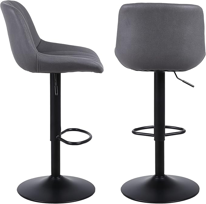 Bar Stools Set of 1, Swivel Counter Height Barstools with Back, Adjustable PU Leather Bar Chairs, Modern Armless Kitchen Island Stool, Dark Grey