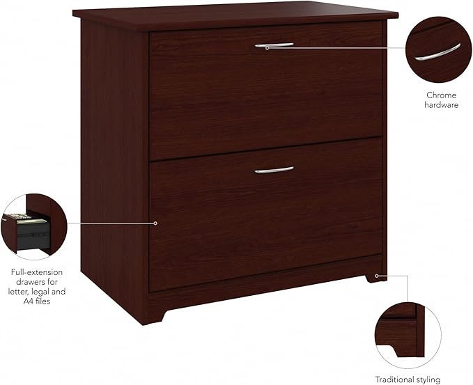 Bush Furniture Cabot 2 Drawer Lateral File Cabinet in Harvest Cherry, Home Office Chest for Letter, Legal, and A4-size Document Storage