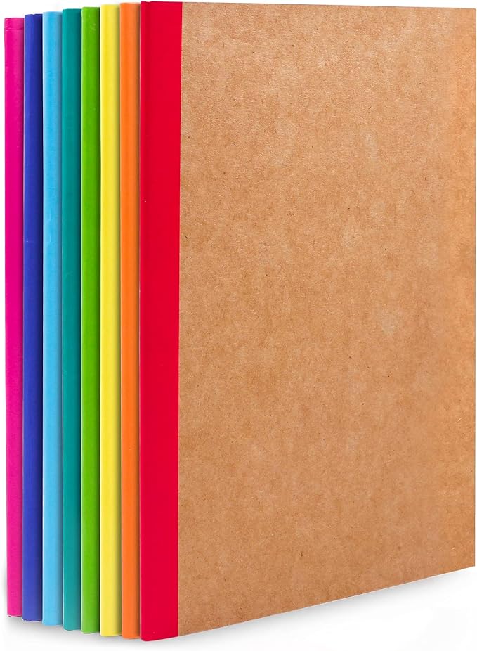 feela 8 Pack Composition Notebooks Bulk, Kraft Cover Lined Blank College Ruled Composition Travel Journals with Rainbow Spines For Women Students Business, 60 Pages, 8.3”x 5.5”, A5, 8 Colors