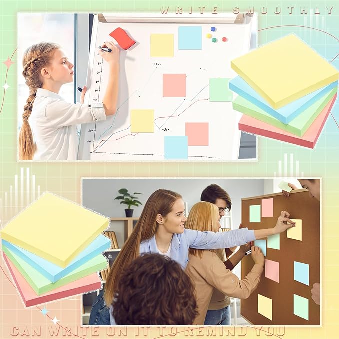 Thenshop 24 Sets Full Adhesive Sticky Notes 3x3 Inches Sticky Notes Adhesive Memo Self-Stick Pads Back to School Supplies Easy to Post for Teacher Coworkers Office 80 Sheets/pad(Colorful,Unlined)