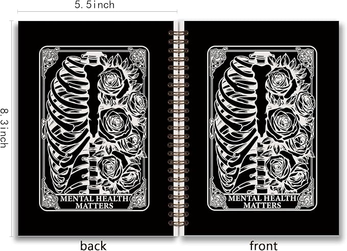 Black Tarot Gothic Spiral Notebook journal,Mental Health journal,Skull Hardcover Spiral Notebook Supplies for Teen Girls Women,Gothic Gifts for Women