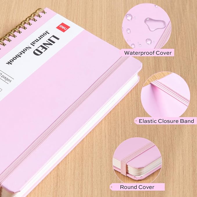 deli 3-Pack Lined Spiral Journal Notebook, 160 Pages, A5 (5.5"x8") Hardcover Writing Notebook, College Ruled Spiral Bound Journal for Women & Men - Perfect for Work, School, Office & Note Taking