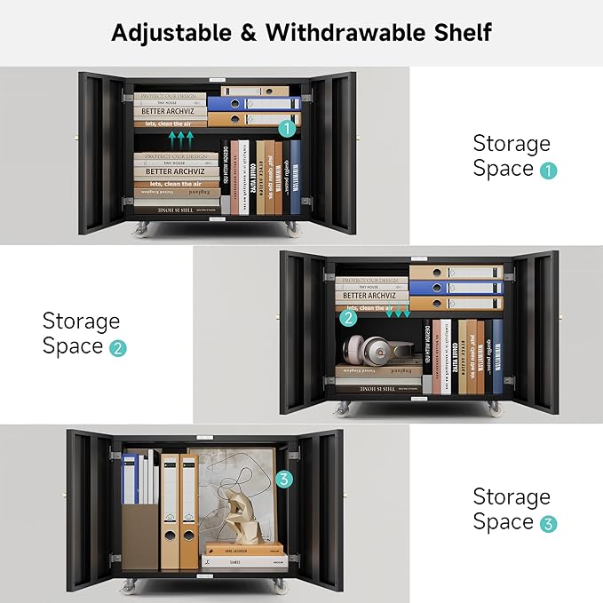 Warmiehomy Metal Printer Stand with Storage Mobile Printer Tables for Small Spaces with Door Adjustable Shelf Black File Cabinet on Wheels for Home Office