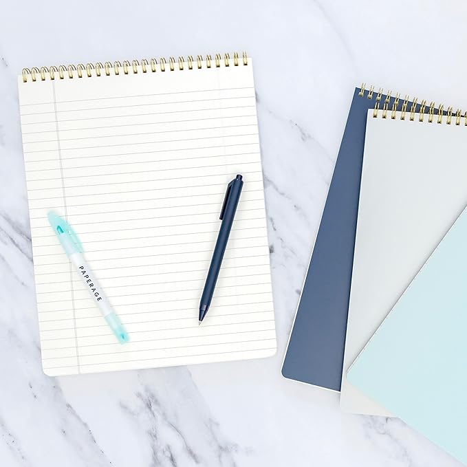 PAPERAGE Top Bound Spiral Notebook, 3 Pack, Lined Notepad, (Black/Dark Green/Grey), 70 Sheets (140 Pages) Per Notebook, Wide/Legal Ruled, 8.5 inches x 11 inches