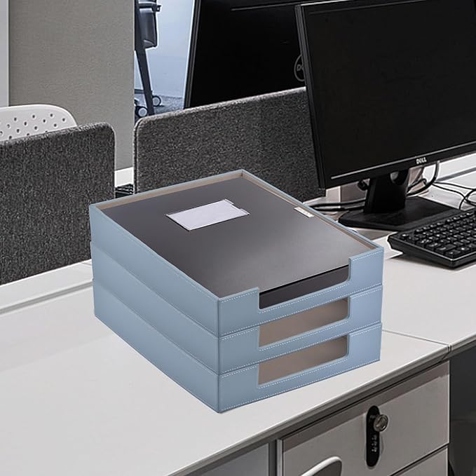 Leather Letter Tray, Office Supplies Desk Organizer for Mail Paper Files Magazines Jewelry Cosmetics,Luxury Letter Holder&Multipurpos Stackable Storage Box Office Desktop,Grey