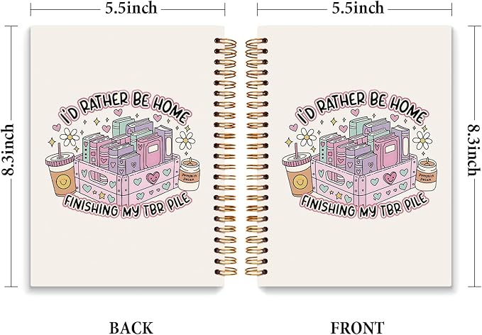 JXREQ Cute Pink Book Bookish Notebook Journal for Women Book Lovers, Journaing Notebooks for Note Taking Writing, Gifts for Readers, Spiral Notebooks 5.5x8.3