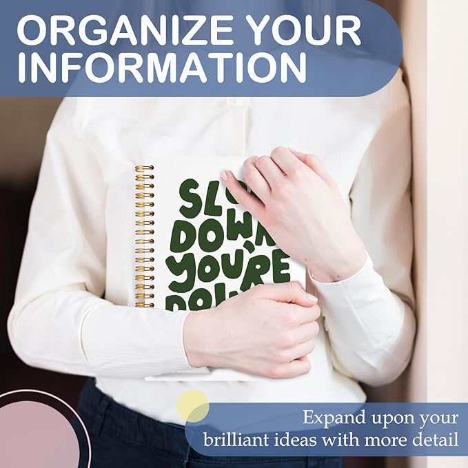 SNNDER Mental Health Inspirational Spiral Notebooks, Motivational Quote Journals for Writing, Slow Down You're Doing Fine Notebook for Note Taking, Positive Affirmation Gifts for Women, 5.5x8.3 Inch