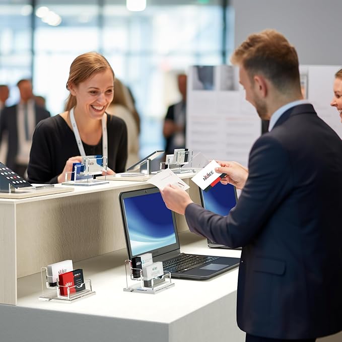 NIUBEE Clear Business Card Holder 2 Tier Acrylic Business Card Stand, 2 Slots Business Card Display for Desk Counter, 150 Card Capacity, 1 Pack