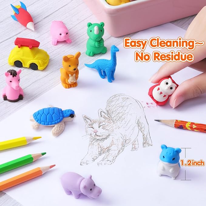 100 Pack Animal Erasers Desk Pet for Kids 3D Puzzle Pencil Eraser Take Apart Bulk Treasure Box Toy for Classroom School Prize Kids Party Favors Back to School Supplies Goodie Bag Stuffers Gift(Random)