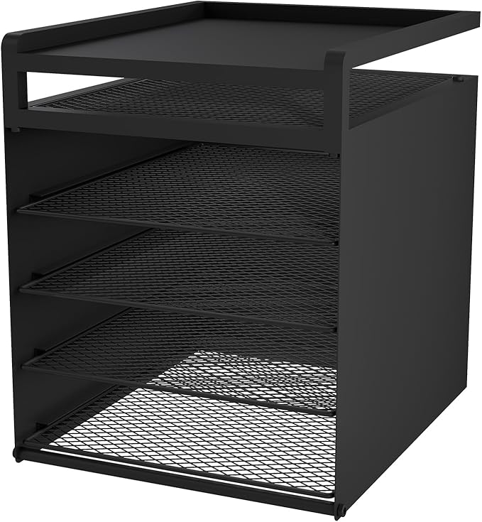 Aothia Desk Organizer with 4 Sliding Trays – Metal File Organizer for Desktop, Hanging Under Desk Organizer and Paper Tray Shelf, Space-Saving Office Document Sorter, Black