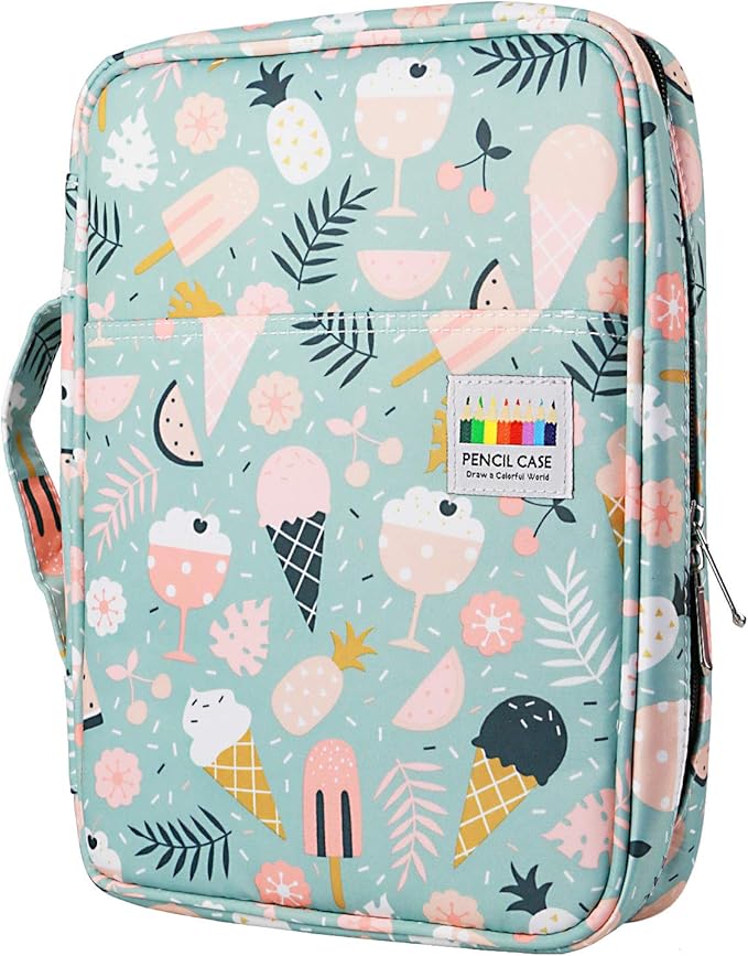 YOUSHARES Colored Pencil Case 166 Slots Pen Case Organizer With Handy Wrap & Zipper, Multilayer Holder for Prismacolor Colored Pencils & Gel Pen (Ice-Cream)