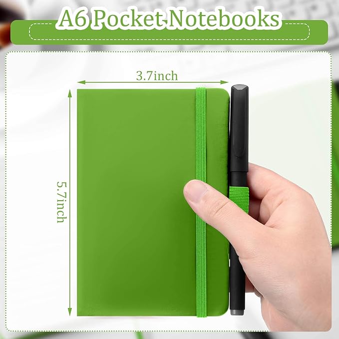 Laumoi 36 Sets Pocket Notebook Journals with Pens A6 Cute Small Journal Notebook Ruled Lined Mini Notepad Hardcover Executive Notebooks Set with Pen Holder for School Office, 3.7 x 5.7 Inch (Green)