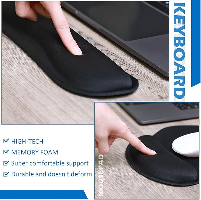 Yunsailing 4 Pcs Ergonomic Mouse Pad and Keyboard with Wrist Support Set Soft Smooth Gel Rest Comfortable Memory Foam for Easy Typing Gaming Computer Laptop Office Home