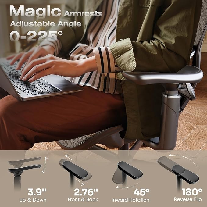 T11 Ergonomic Office Chair,High Back Desk Chairs with Separate Lumbar Support,Magic Armrests,Adjustable Wide Headrest,Comfy Executive Computer Chair,Big and Tall Mesh Chair for Home Office