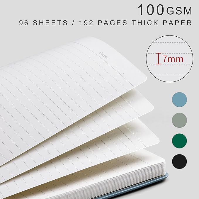 EMSHOI Hardcover Leather Lined Journal, 8.5" x 11" A4 College Ruled Notebook for Women & Men – 192 Pages, 100 GSM Thick Paper, Professional Work Journal with Sticky Notes, Gray-Blue