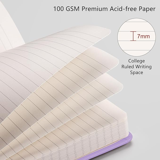 RETTACY Lined Journal Notebook, 192 Numbered Pages, A5 Medium Size (5.7'' x 8.3''), for Men & Women, Journaling, Writing, Work & Office, Leather Hardcover, 100 GSM Thick Paper (Purple)