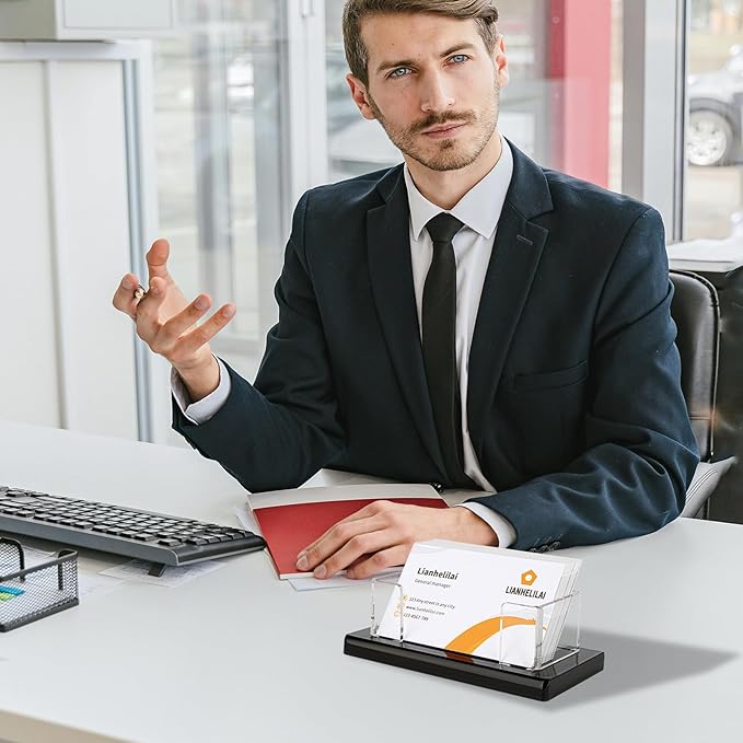 Acrylic Business Card Holder Black 1Pack Enlarged Holds 120 Cards for Office/Exhibition/Restaurant Desk/Counter Display Name Card Organizer Stand