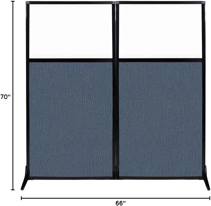 Versare Workstation Partition | Portable Wall Divider | Modern Office Cubicle | Free Standing Privacy Screen | Flexible Work Space | 66" x 70" W/Window, Ocean Fabric Panels
