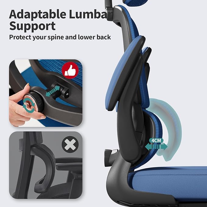 TRALT Office Chair Ergonomic Desk Chair, 330 LBS Home Mesh Office Desk Chairs with Wheels, Comfortable Gaming Chair, High Back Office Chair for Long Hours (Blue)