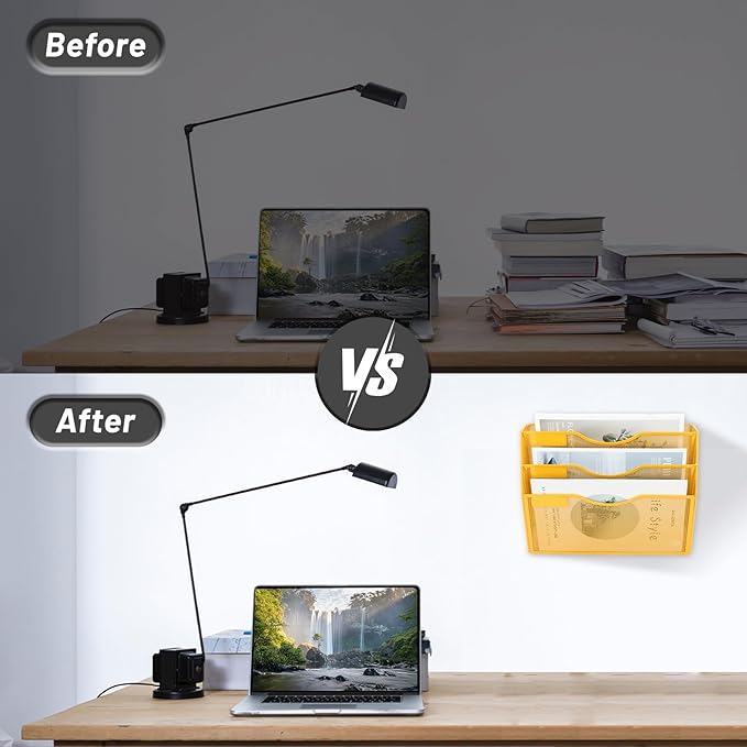 EASEPRES 3 Pocket Mesh Hanging Wall File Organizer, Wall Mounted Mail Paper Document Folder Holder, Clipboard Storage Organization Magazine Rack with Nametag Label for Office Home School, Yellow