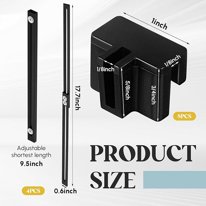 12 Pcs Metal Adjustable File Cabinet Rails Set Include 8 Hanging File Rail Clips 4 Cabinet Dividers Bars Suitable for Cabinets with Drawer Thickness Less Than 1/8 Inch(Black,10-18 Inch)