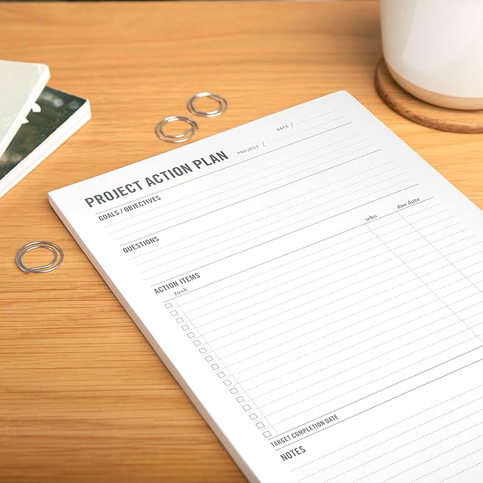 Two Tumbleweeds - Project Planner Notepad - 7 x 10” Planning Pad for Project Management with Checklist, Action Items, Notes - Task Planner - To Do List Organizer For Work & School - 50 Sheets