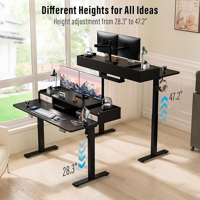 Standing Desk with Drawers,Thickened Table Legs Sit Stand Desk Electric for Home Office & Gaming,Ergonomic Stand Up Desk Cable Management Tray(Classic Black) (Classic Black, 48″ x 30″)