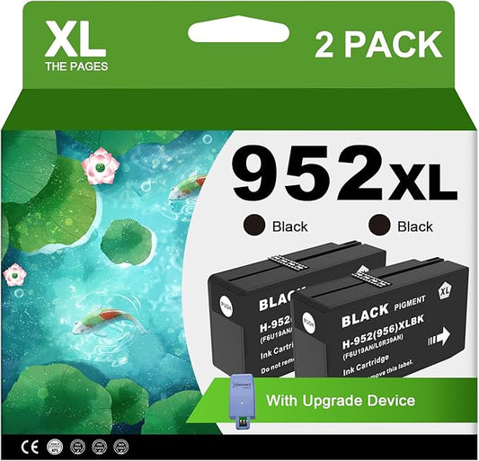 952XL Black Ink Cartridges with Upgrade Device Replacement for HP 952XL Black Ink Cartridges for HP Officejet Pro 7740 8720 8710 8210 8715 8740 8702 8730 8725 Printers (952XL BK High-Yield 2 Packs)