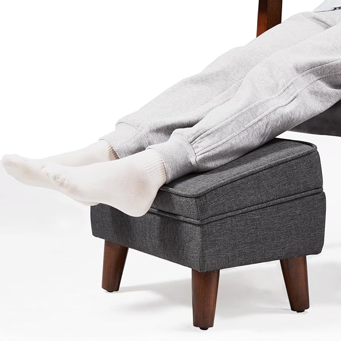 Small Footstool Ottoman with Storage, Ottoman Foot Rest, Modern Foot Stool with Adjustable Lid and Sturdy Wood Legs for Living Room, Bedroom, Couch, Enterway, Light Gray