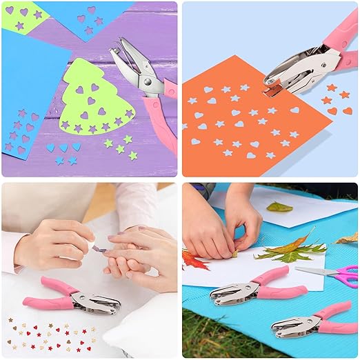 2 Pack Handheld Hole Paper Punch Kit,Single Hole Punch, Heart and Star Hole Punch