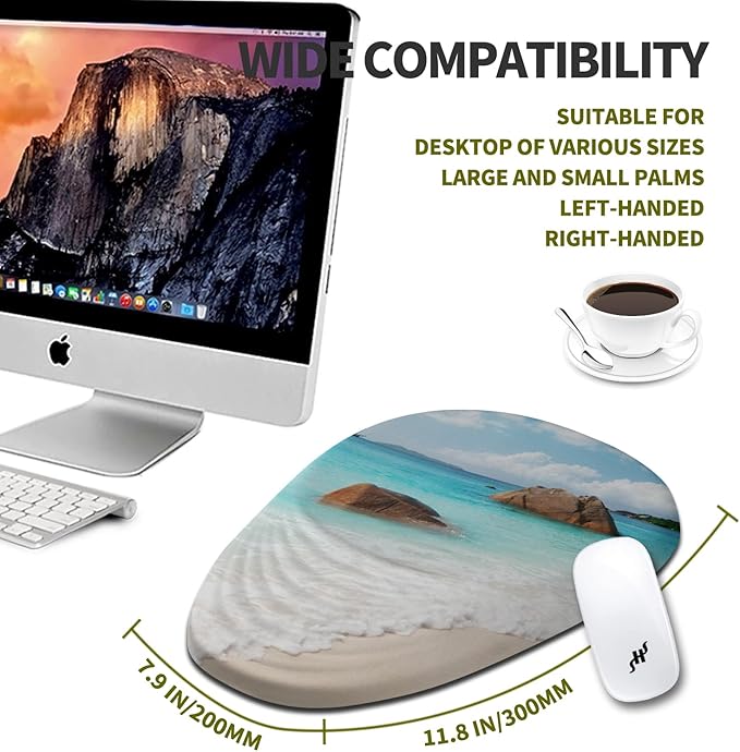 Hokafenle Ergonomic Mouse Pad Wrist Support, Terraced Slope Carpal Tunnel Wrist Pad for Mouse with Unibody Memory Foam, Wrist Rest Pain Relief Mousepad (Beach, 11.8x7.9 in)