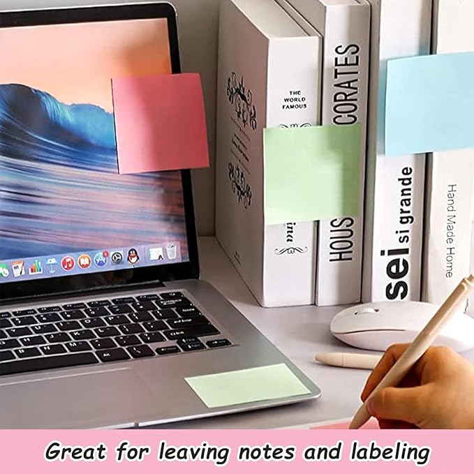HappyHapi Sticky Notes 3x3 Inches Bulk 28 Pack 2800 Sheets Colored Self-Stick Pads, 100 Sheets/Pad, 4 Bright Colors (Yellow, Green, Pink, Blue) for Office Supplies, School, Home