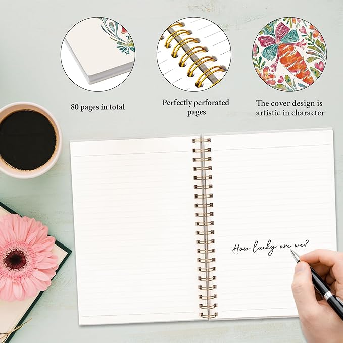 JXREQ Cute Carrot Bow Floral Notebook Botanical Journal Notebooks for Note Taking Writing, Pretty Carrots Journal for Women, Aesthetic Office Supplies, Spiral Notebooks 5.5x8.3