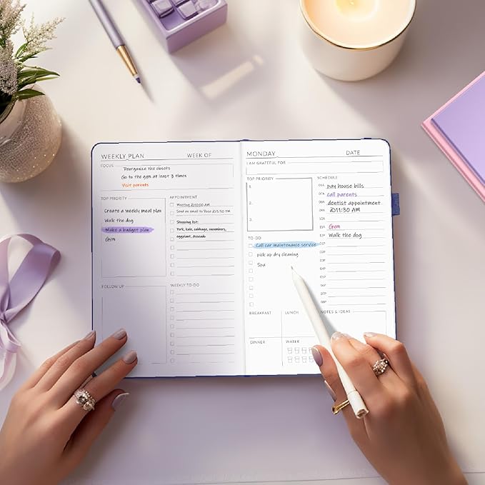Undated Weekly Planner for 2025, Forvencer Simplified Daily & Weekly & Monthly Calendar Planner, Cute Daily Organizer Notebook, Agenda Journal to Track Goals & Tasks, Start Anytime, A5 Size, Sky Blue