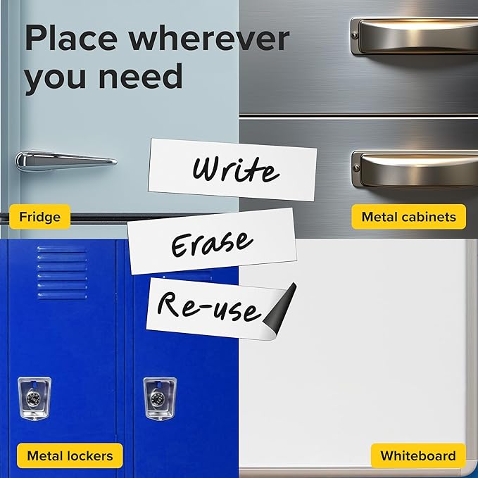 X-bet MAGNET Dry Erase Magnetic Labels 30 pcs 1x3 - Reusable Sticky Notes - Magnetic Notepads for Refrigerator - Dry Erase Magnetic Sheets - Blank Magnet Stickers - Used for Whiteboard, Classroom