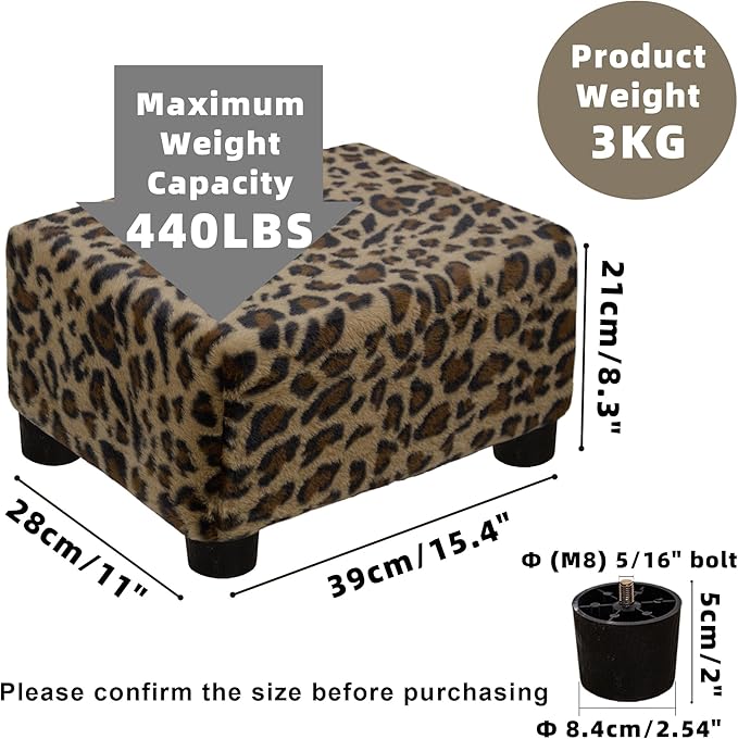 CAROLMADE Small Foot Stool Ottoman Footstool with Legs Under Desk Footrest for Living Room Bedroom and Office, Faux Fur Brown